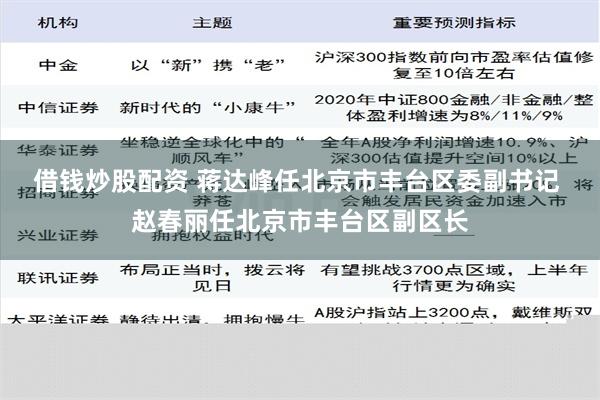 借钱炒股配资 蒋达峰任北京市丰台区委副书记 赵春丽任北京市丰台区副区长