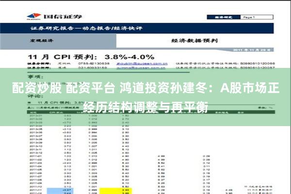 配资炒股 配资平台 鸿道投资孙建冬：A股市场正经历结构调整与再平衡